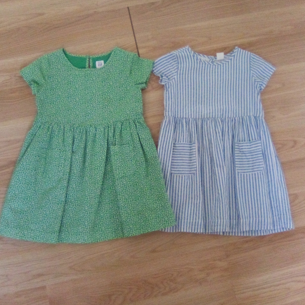 GAP Girls Green Floral Dress & Blue Striped Dress